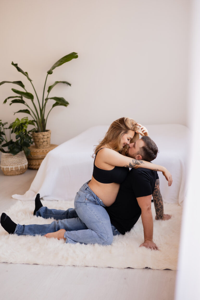 Boudoir couples maternity photography session in Seattle studio